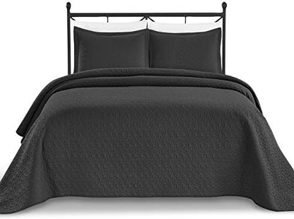Unknown Luxe Bedding Solid Color Lightweight Oversize Cotton Filled Stitched 3-Piece Olive Leaves Bedspread Coverlet Set (King/California King, White / Peace)