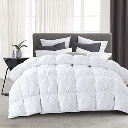 HOMBYS California King Feather And Down Comforter, 108 X 98 Inches Grey Pinch Pleat Cal King Size Duvet Insert With 100% Cotton Downproof Cover, Thick Fluffy Oversized Comforter For All Season