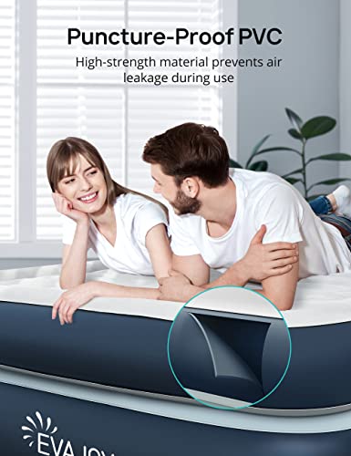  Full Size Air Mattress With Built In Pump, 18'' Inflatable Luxury Double High Blow Up Mattress, Easy To Inflate/Quick Set Bed, Durable Portable Waterproof Blue & Grey (EJ-HF001)