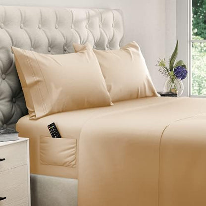  DREAMCARE Twin XL Sheets 4pcs XL Twin Sheet Set Twin XL Fitted Sheet Extra Long Twin SheetsSoft & Long Lasting 100% Fine Brushed Microfiber Polyester With Side Pocket, Gray