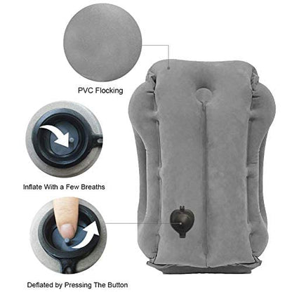  Inflatable Travel Pillow,U-Shaped JYSW Portable Airplane Pillow Multifunctional Neck And Head Support Lap Pillow For Airplanes Trains Buses And Office Napping With Eye Mask, Earplugs, Grey