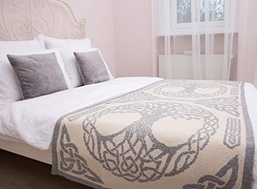  Bed Scarf Runner Irish Three Of Life Made Of Soft Wool Blend (Grey, King Bed)