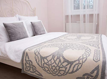  Bed Scarf Runner Irish Three Of Life Made Of Soft Wool Blend (Grey, King Bed)