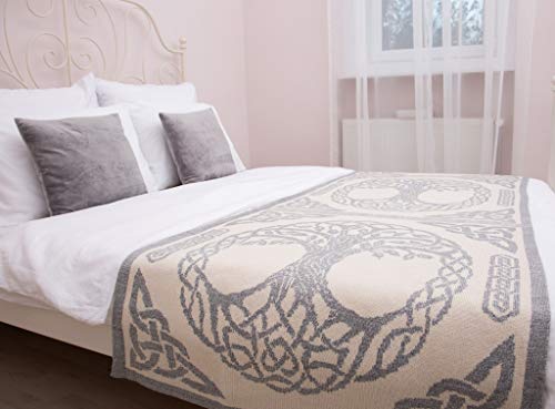  Bed Scarf Runner Irish Three Of Life Made Of Soft Wool Blend (Grey, King Bed)