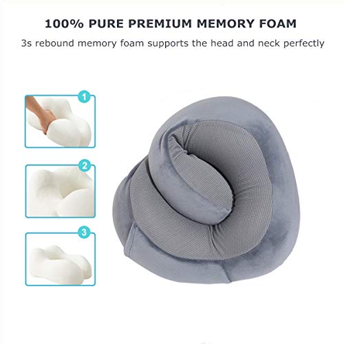  ENOTHEN Travel Pillow 100% Pure Memory Foam Neck Pillow With Machine Washable Cover, Airplane Travel Kit With 3D Contoured Eye Masks, Earplugs & Reusable Bag (Grey)