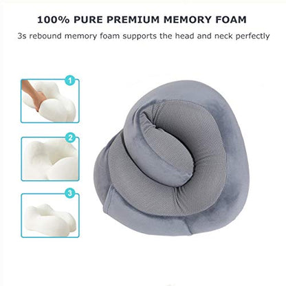  ENOTHEN Travel Pillow 100% Pure Memory Foam Neck Pillow With Machine Washable Cover, Airplane Travel Kit With 3D Contoured Eye Masks, Earplugs & Reusable Bag (Grey)