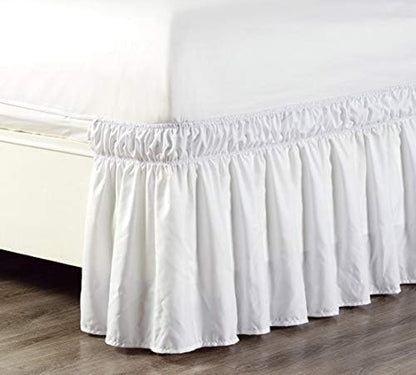  Wrap Around 18" Inch Fall White Ruffled Elastic Solid Bed Skirt Fits All Twin And Full Size Bedding High Thread Count Microfiber Dust Ruffle, Silky Soft & Wrinkle Free.