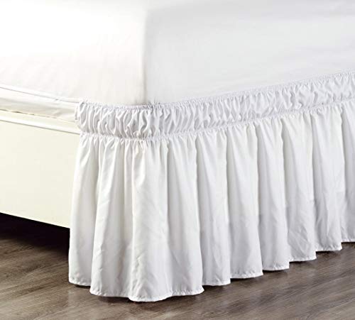  Wrap Around 18" Inch Fall White Ruffled Elastic Solid Bed Skirt Fits All Twin And Full Size Bedding High Thread Count Microfiber Dust Ruffle, Silky Soft & Wrinkle Free.