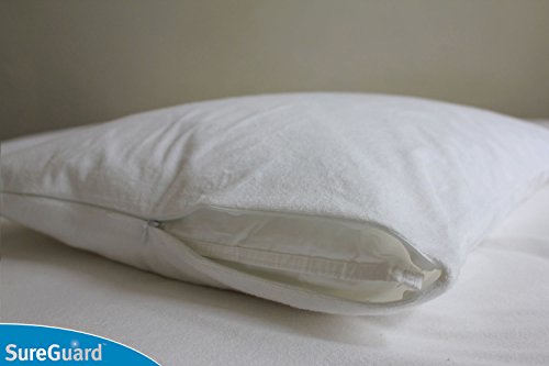  Of 2 Standard Size SureGuard Pillow Protectors - 100% Waterproof, Bed Bug Proof, Hypoallergenic - Premium Zippered Cotton Terry Covers