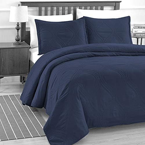 Unknown Luxe Bedding Solid Color Lightweight Oversize Cotton Filled Stitched 3-Piece Olive Leaves Bedspread Coverlet Set (King/California King, White / Peace)
