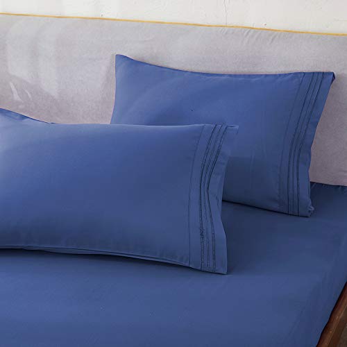  Shilucheng Full Size Bed Sheets Set Microfiber 1800 Thread Count Percale Super Soft And Comforterble 16 Inch Deep Pockets - 4 Piece (Full,Navy Blue)