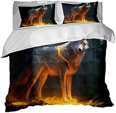  GRANKER 3 Piece Bed Set White Wolf In The Light For All Season, Men/Women Bedroom Hotel Dormitory Guest Room53x79in/135cmX200cm