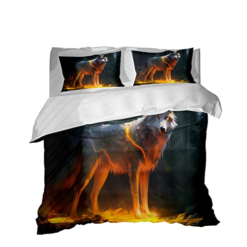  GRANKER 3 Piece Bed Set White Wolf In The Light For All Season, Men/Women Bedroom Hotel Dormitory Guest Room53x79in/135cmX200cm