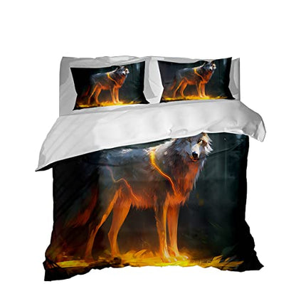  GRANKER 3 Piece Bed Set White Wolf In The Light For All Season, Men/Women Bedroom Hotel Dormitory Guest Room53x79in/135cmX200cm
