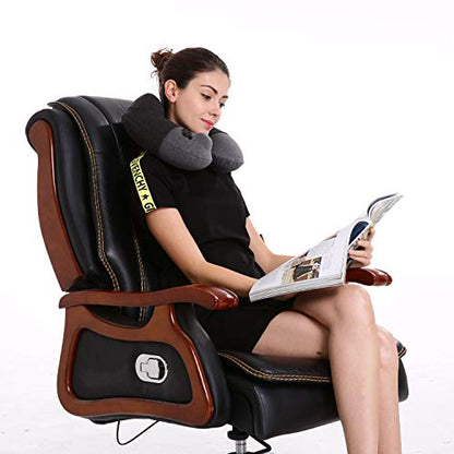  Kmall Inflatable Travel Neck Pillow For Airplane Travel Best Neck Support Sleep Travel Pillow With Super Comfort Pillow Case, Gray, 11.5x11.2x5.1 Inches