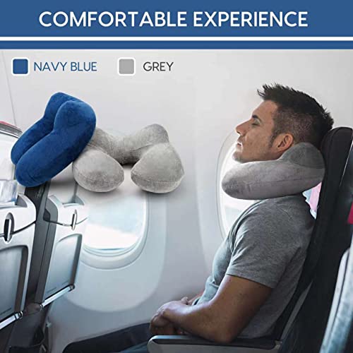  HITSZS Inflatable Travel Pillow For Airplane Inflatable Neck Pillow For Traveling With Soft Velvet Washable Cover For Sleeping, Airplane,Train, Car, Office, Contoured Eye Masks, Earplugs