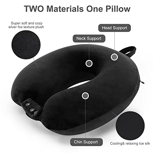  Travel Neck Pillow, Best Memory Foam Airplane Pillow For Head Support Soft Adjustable Pillow For Plane, Car & Home Recliner Use (Black)