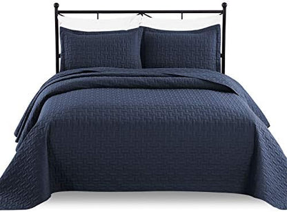 Luxe Bedding 3-Piece Oversized Quilted Bedspread Coverlet Set (King/Calking, WAVA/Navy)
