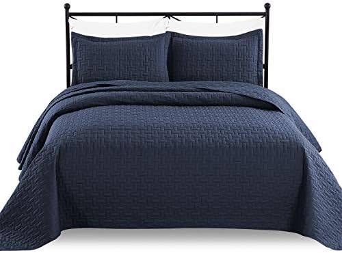  Luxe Bedding 3-Piece Oversized Quilted Bedspread Coverlet Set (King/Calking, WAVA/Navy)