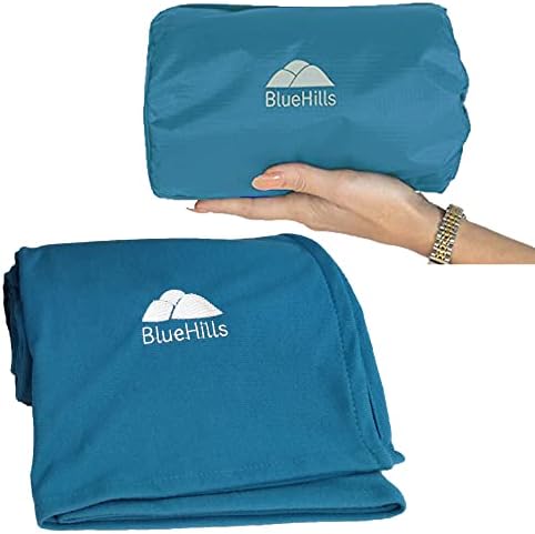  BlueHills Ultra Compact Travel Blanket Pillow In Portable Bag Case Soft 70 X 56 With Strap Backpack Clip Premium Cozy Soft Compact Pack Large Blanket For Airplane Flight Layover Grey - Gray C002