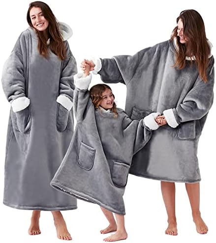  Wearable Blanket Hoodie For Adults, Hoodie Blanket With Pockets And Sleeves Sweatshirt Blanket For Men And Women - Grey Regular Standard