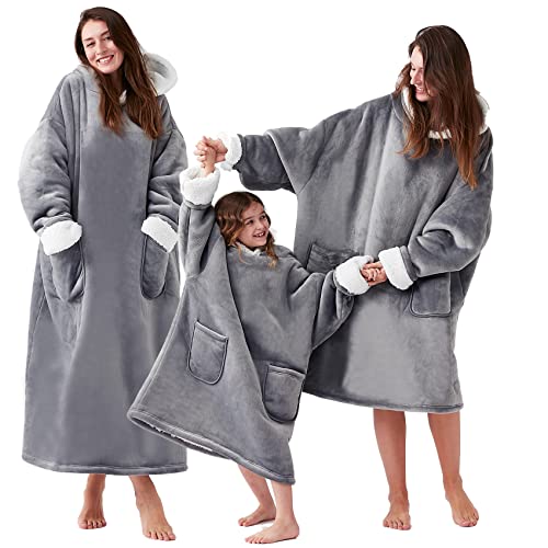  Wearable Blanket Hoodie For Adults, Hoodie Blanket With Pockets And Sleeves Sweatshirt Blanket For Men And Women - Grey Regular Standard