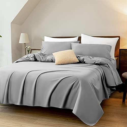  LIANLAM 1000 Thread Count Cotton King Size Sheets - 4 Piece, Luxury Egyptian 100% Cotton Bed Sheets Set, Smooth And Wrinkle, 16-Inch Deep Pocket(Dark Grey,King