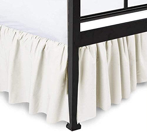  Ruffled Bed Skirt With Split Corners-Three Sided Coverage With Platform-Split Corner Bed Skirts-Dust Ruffle With Split Corners-Ruffled Gather Bed Skirt (White -Queen 21" Drop)