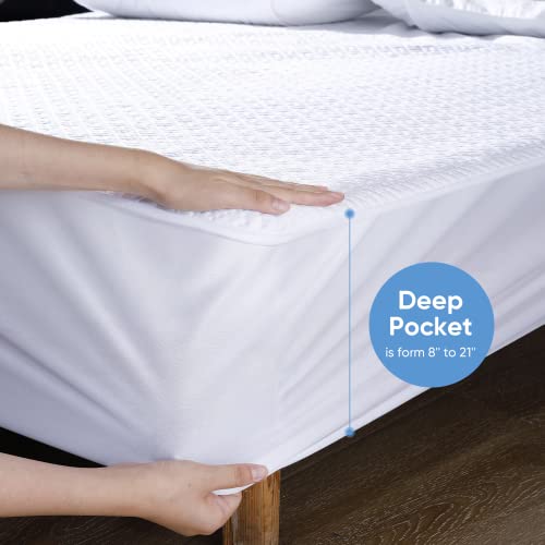  100% Waterproof Mattress Protector Queen Size, Bamboo Mattress Cover 3D Air Fabric Cooling Mattress Pad Cover Smooth Soft Breathable Noiseless Washable, 8''-21'' Deep Pocket