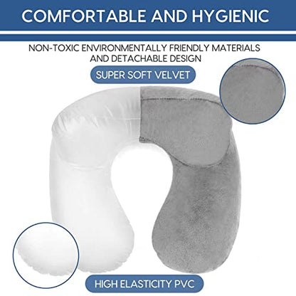  HITSZS Inflatable Travel Pillow For Airplane Inflatable Neck Pillow For Traveling With Soft Velvet Washable Cover For Sleeping, Airplane,Train, Car, Office, Contoured Eye Masks, Earplugs