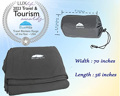  BlueHills Ultra Compact Travel Blanket Pillow In Portable Bag Case Soft 70 X 56 With Strap Backpack Clip Premium Cozy Soft Compact Pack Large Blanket For Airplane Flight Layover Grey - Gray C002