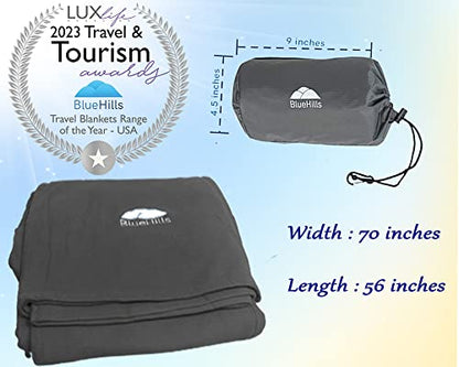  BlueHills Ultra Compact Travel Blanket Pillow In Portable Bag Case Soft 70 X 56 With Strap Backpack Clip Premium Cozy Soft Compact Pack Large Blanket For Airplane Flight Layover Grey - Gray C002