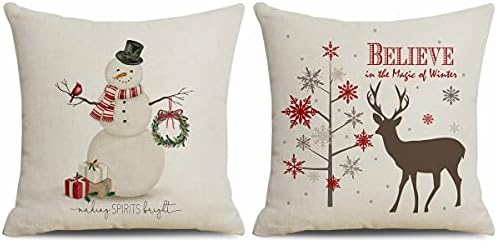  CARROLL Set Of 4 Winter Spring Throw Pillow Cover, Simple Lovely Christmas Animals Pillow Cover, Christmas Decoration Gift Home Decoration Square Sofa Chair Cushion Cover, 18x18 Inch