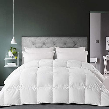  White Feather Down Comforter Queen Size-Luxurious Warmth Hotel Collection Comforter,100% Cotton Cover-All Season Duvet Insert With Corner Tabs-Queen Size 90x90 Inch