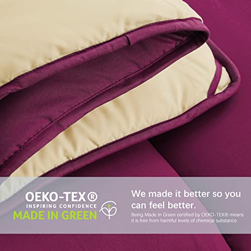  Full/Queen Duvet Insert Lightweight Soft Comforter Down Alternative Fluffy Warm Breathable Spring Summer All Season Reversible Bed Quilted Burgundy/Wheat