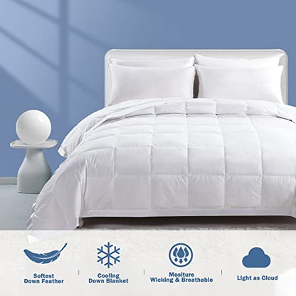  Down Blanket King Size | Extra Lightweight Summer Cooling Bed Comforter | 90% Real Goose Down Quilt, Noiseless & Extra Soft Thin Duvet With Satin Trim, 425 Thread Count, White