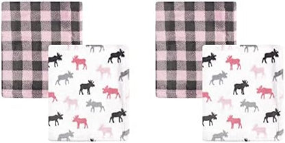  Hudson Baby Unisex Baby Cozy Plush Luxury Blankets 2pk, Pink Elephants, One Size