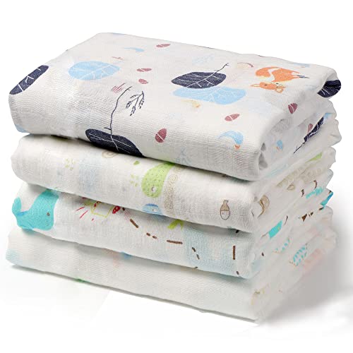  Viviland Swaddle Blanket, 100% Cotton Muslin Swaddle Blanket For Boys Girls, 4 Pack Baby Swaddle Blanket Muslin Swaddle Receiving Blanket For Newborn, Muslin Blanket Soft Silky Breathable, 47X47In