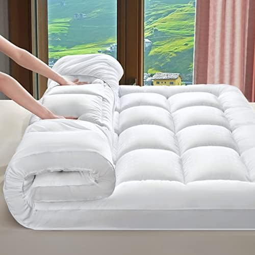  Xtra Thick Queen Mattress Topper, Breathable Fluffy Ultra Soft 1300 GSM Down Alternative Filled Fitted Mattress Protector 8-21" Deep Pocket, Comfort Support Back Mattress Pad Cover (60x80 In,White)