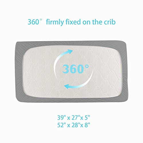 Waterproof Crib Mattress Protector, Breathable Crib Mattress Pad For Baby & Toddler, Quilted Crib Mattress Cover, 52 X 28 X 8 Inch, Grey