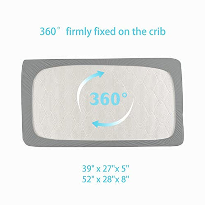  Waterproof Crib Mattress Protector, Breathable Crib Mattress Pad For Baby & Toddler, Quilted Crib Mattress Cover, 52 X 28 X 8 Inch, Grey