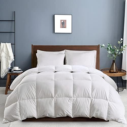  King Size Goose Down Comforter Feather, 100% Organic Cotton Cover, All Season Luxury Hotel Collection 750 Fill Power Fluffy Bedding Duvet Insert With Corner And Tabs(106"x90", White)
