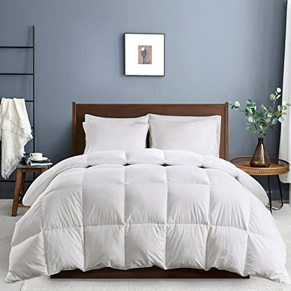  King Size Goose Down Comforter Feather, 100% Organic Cotton Cover, All Season Luxury Hotel Collection 750 Fill Power Fluffy Bedding Duvet Insert With Corner And Tabs(106"x90", White)