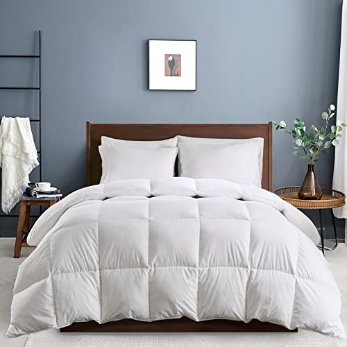  King Size Goose Down Comforter Feather, 100% Organic Cotton Cover, All Season Luxury Hotel Collection 750 Fill Power Fluffy Bedding Duvet Insert With Corner And Tabs(106"x90", White)