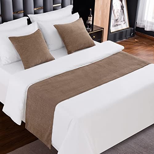  AMBERIS Bed Runner Blue, Chenille Soft No Fading Modern Bed Scarf