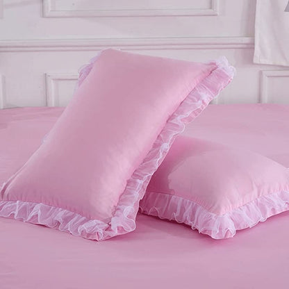  Walnut Pink Lace Lotus Leaf Lace Bed Skirts Color Bedspread Cover Non-Slip Sheets Without Pillowcase (Color : A, Size : Pillowcase 2pcs Code)
