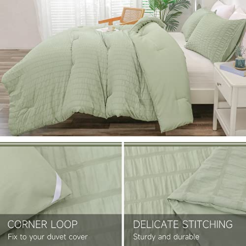 YOZEN Sage Green Queen Seersucker Comforter Set (90x90 Inch), 3 Pieces Textured Comforter With 2 Pillowcases, Soft Lightweight Microfiber Down Alternative Bedding Set For All Season