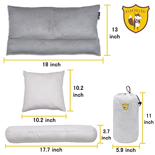  FOXSEON Camping Pillow - Travel Pillow, Pillowcase Wraps A Cylindrical Pillow And Two Square Pillows, Support Neck Pillow For Sleeping And Traveling (Gray)