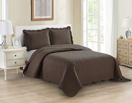  3pc Full/Queen Over Size Luxury Embossed Bedspread Set Light Weight Solid White New
