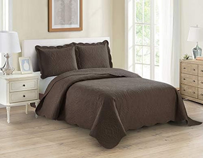  3pc Full/Queen Over Size Luxury Embossed Bedspread Set Light Weight Solid White New
